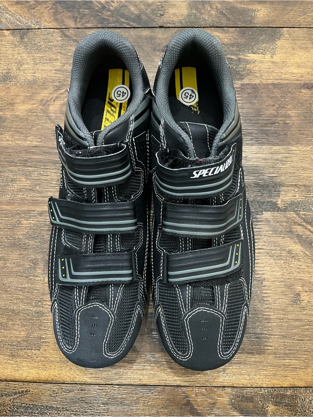 Specialized Black and Yellow Road Cycling Shoes with Triple Straps